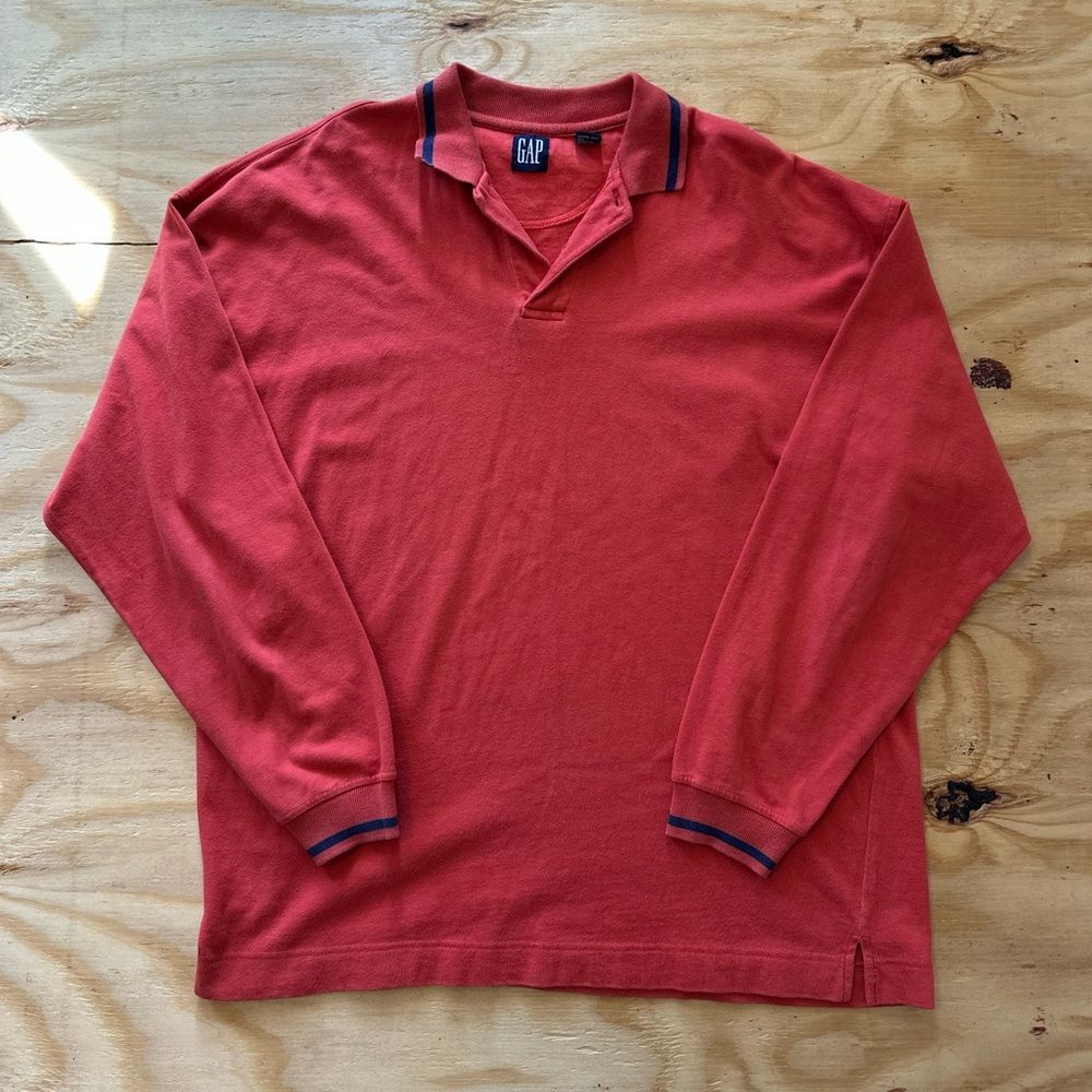 GAP Y2K Brick Red Cotton Long Sleeve Polo XL